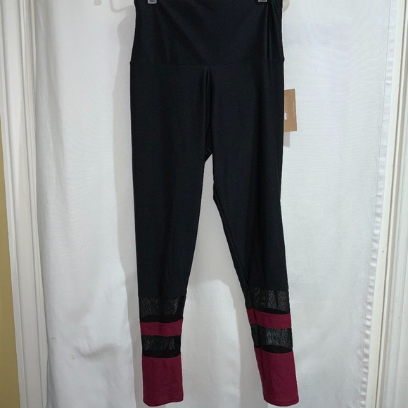 Onzie High Rise Racer Midi 7/8 leggings M/L mesh & burgundy accents new - Picture 1 of 7